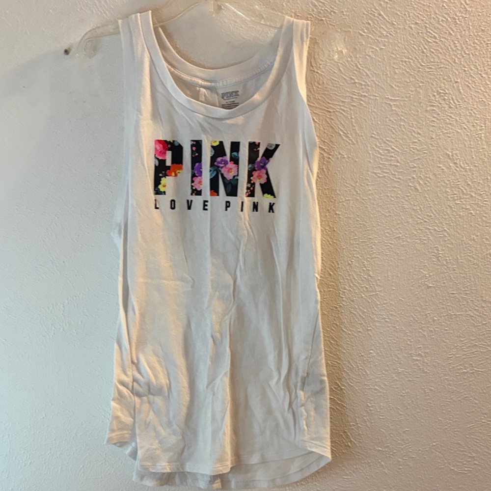 PINK Victoria's Secret Floral Graphic White Tank Top